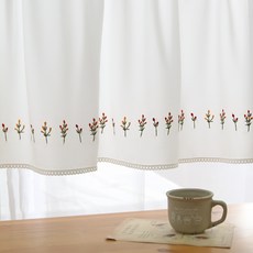 WOOREEDECO Baby Flower 雪紡刺繡廚房平衡窗簾, 米白色