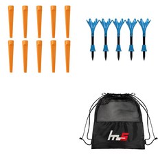 NAYASTYLE 塑膠高爾夫長球釘 橘色 10入 + ABS高爾夫長球釘 藍色 5入 + 收納袋套組 GFYP-185-4 165-2PU, 混色