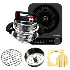 真鍋鍋巴壓力鍋+竹蓋+多功能蒸籠+萬用托盤+自動溫度調節電磁爐全套 4人用 1.2L, 銀色+黑色, 1組