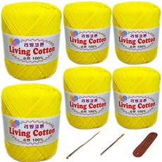 행복뜨기 리빙코튼 뜨개실 6볼 + 3~5호 + 돗바늘 + 라벨 세트, 베이비노랑, 1세트