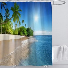 市場 A 海灘圖片印刷浴簾島海灘 180 x 180cm, 1個