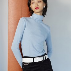MICHIKOLONDON 女款基本款高領上衣 T恤 (淡藍色)