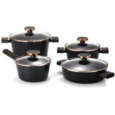NEOFLAM Noblesse系列 IH鍋具4件組, 單柄鍋 18cm+雙耳湯鍋 20cm+24cm+燉鍋 24cm, 黑色, 1組