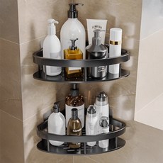 Sheriel 高級鋁製免鑽孔浴室轉角收納架, 黑色, 2個