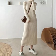 마켓에이 여성용 가을 목폴라 니트 골지 원피스 빅사이즈 포함