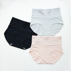 MellowMute 棉質收腹 Y區護理內褲 3件組, 黑色, 膚色, 灰色