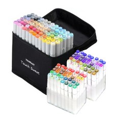 YOUNG ART 白筆管雙頭麥克筆 80色 Set, 含40格透明筆筒2入, 混合色, 1組