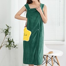 女款星星圖案口袋吊帶連身裙式浴巾 M號, 2個, 綠色