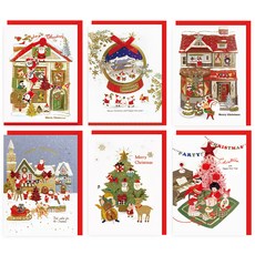 From&To 聖誕村風景聖誕卡片6種 + 信封6入套組 FS7102, 1套, 混合色