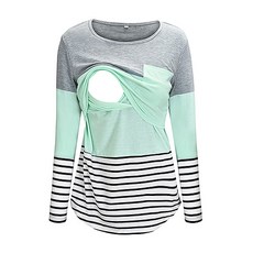 스트라이프 포인트 임산부 수유 긴팔 티셔츠