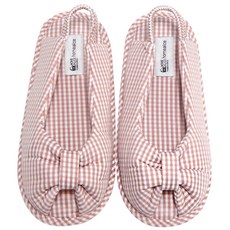 格紋蝴蝶結室內拖鞋, 粉紅色, 1組