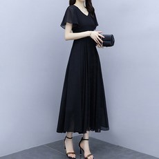 POPLARNC Poity 雪紡連身裙 P24SMOPS030912 含大尺码, 黑色