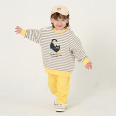 KIDSCOMO 童款貓咪素描橫條紋大學T+長褲套裝