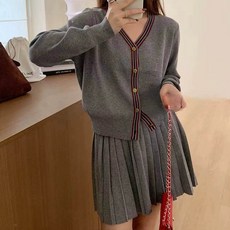 앤드스타일 다이엔 배색라인 니트 가디건 + 스커트 세트 264275