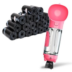 DING DONG PET 寵物飲水器 基本款 S + 拾便袋 20入, 粉紅色, 1個