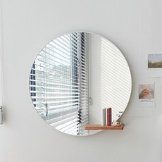 WOOD REPUBLIC Rami 原木層架強化玻璃圓形壁鏡 500 Half, 混合色