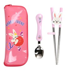 Dailylike 幼兒動物湯匙+筷子組, 02 兔子, 湯匙+筷子 2件+收納盒