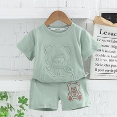 조이멀티 아동용 통기성 올록볼록 베어 반팔 + 반바지 상하 세트