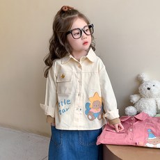 Starbean 女童大動物圖案休閒長袖襯衫