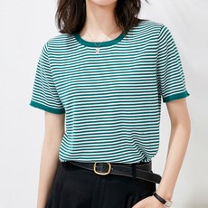 솔레일 여성용 아이스 니트 스트라이프 반팔 티셔츠