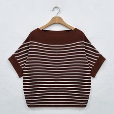 뜨개진 여성용 루즈핏 스트라이프 입술넥 싱니움 보트넥 니트