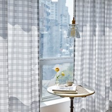 BAZAAR 現代格紋門簾 2入, 灰色