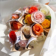 노블리 비누꽃 장미 20송이 돈 꽃다발 + 메세지카드 + 기프트 쇼핑백, 오렌지, 1개