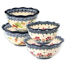 PAWIE 2人用3色堇餐碗組, 櫻桃+紅三色堇, 飯碗 2入+大碗 2入