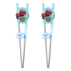 helloMothers Go Go Dino聯名孩童第一階段不鏽鋼學習筷 右手用, 天藍色, 單品