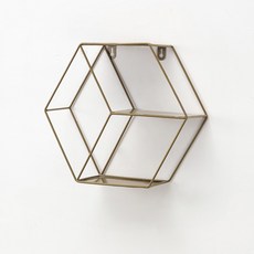 soonZAM 北歐風牆面裝飾室內設計小物六角形層架, 古銅金色, 2層