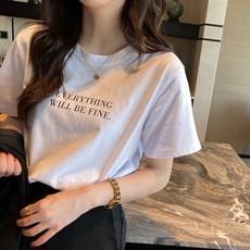 구디프 여성용 통기성 순면 프린팅 반팔 기본 티셔츠