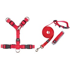 Mungtem 狗狗H型胸背帶 + 免持牽繩套組, 紅色