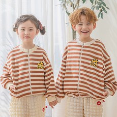 BABYBLEE 兒童款狗狗條紋長袖棉質拉鍊開襟衫