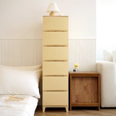 보노하우스 에버 라탄 우드상판 서랍장 일반형, 버터, 6단