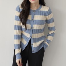 제니트 여성용 기본핏 라운드넥 스트라이프 소프트 와이드 골지 니트 옵치단CD 가디건 g1453