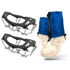 XPEAK 11釘冰爪 + 越野短版綁腿套組, 灰色(冰爪), 藍色(綁腿)