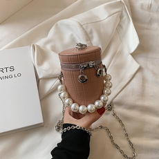 펄 핸들 레더 휴대폰 미니백