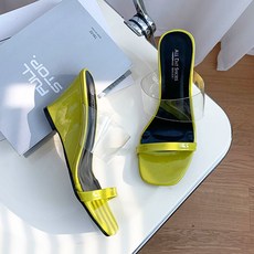 RABLE 女款透明帶坡跟拖鞋 8cm, 萊姆黃, 235mm