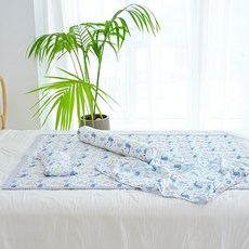 아띠블랑 신생아용 인견 베개커버 2p + 속통 + 블랭킷 + 바디필로우 + 패드 꿀잠 세트, 블루다이노