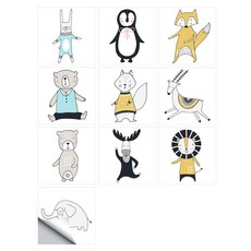 P31 可愛簡約磁磚貼紙 05 動物2 10入組, 混合色