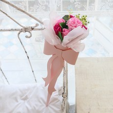 아스파시아 로제라 리본 로즈 카네이션 비누꽃다발 + 상장카드 + 메세지픽 세트, 핑크, 1세트