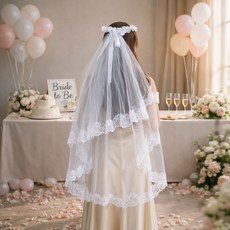 파티쇼 셀프웨딩 브라이덜샤워 면사포, 레이스화이트, 1개