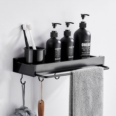 MONACO OLIVE 金屬線條現代鋼製層架 毛巾桿款 30 + 免釘膠套組, 黑色, 1套