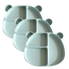 Kitchen9 吸盤式矽膠孩童分格餐盤 3入, 薄荷綠, 單品