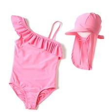 女童款粉色荷葉邊連身裙+帽子套裝