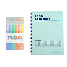 TUCO.B 6種昏迷的軟刷熒光 +昏迷格言B5套組, 1套, 柔和的紫色、柔和的藍色、柔和的綠色、柔和的橙色、柔和的粉色、柔和的黃色（高光筆）、天空（注）