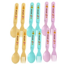 aizoum 萌雞小隊湯匙和叉子組, 混色, 3款湯匙+3款叉子(2組)