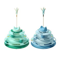 Morepet羽毛棒4層球桌貓咪玩具 2件組, 1套, 綠，藍