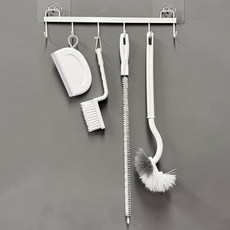 MONACO OLIVE S曲線馬桶清潔刷 + V型切割清潔刷 + 神奇鋼絲清潔刷 + 單手迷你刮水器 + Mango Nuts 6孔掛勾組, 1套, 白色