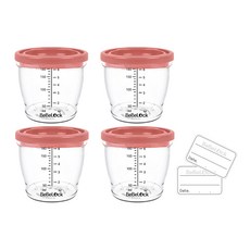 Bebelock 副食品刻度密封罐, 180ml, 4個, 蜜桃粉